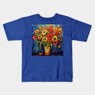 Vibrant Flowers in a Golden Vase Kids T-Shirt